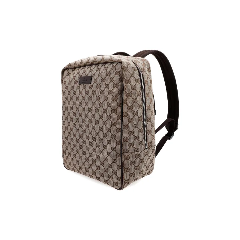 GUCCI Leather Logo Canvas With Leather Backpack Medium Size Men's Ebony Brown-1
