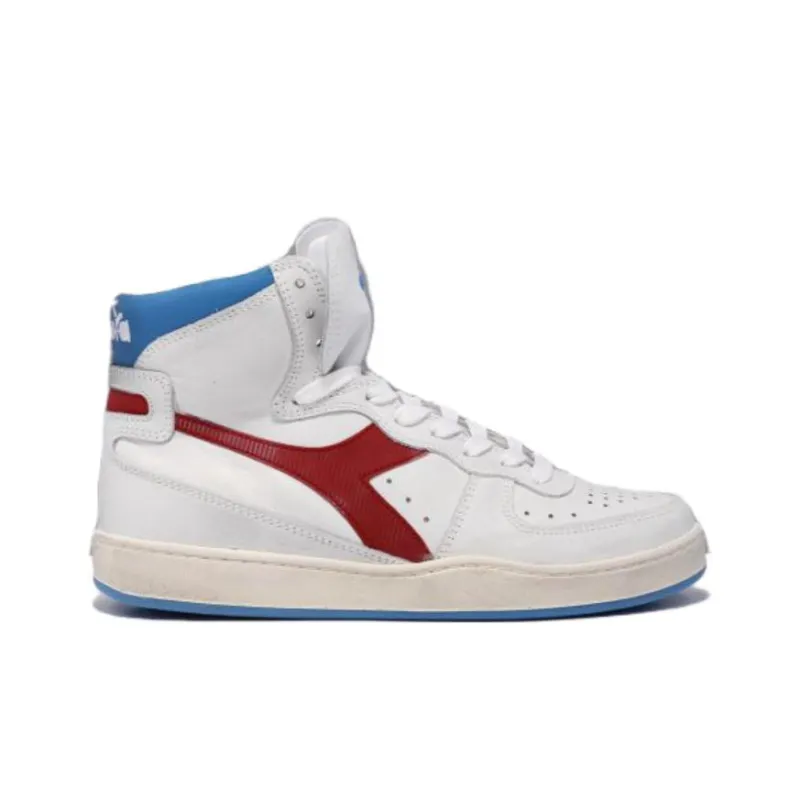 Diadora Mi Basket Anti-Slip Wear-Resistant High-Top Skateboard Shoes Unisex White Blue Red-1