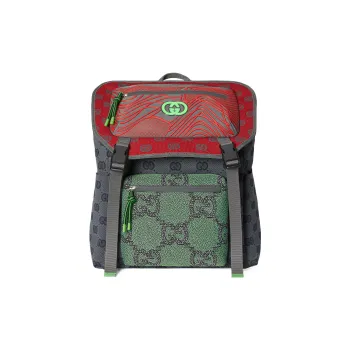 GUCCI Nylon Knitted Fabric Satin Binding Backpack Regular Men's Gray/Multicolor