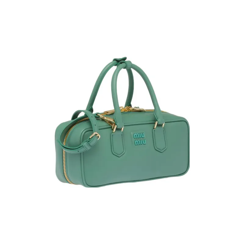 MIU MIU Leather Bowling Bag, Shoulder Bag, Crossbody Bag, Handbag Women's Salvia Roots Green-1