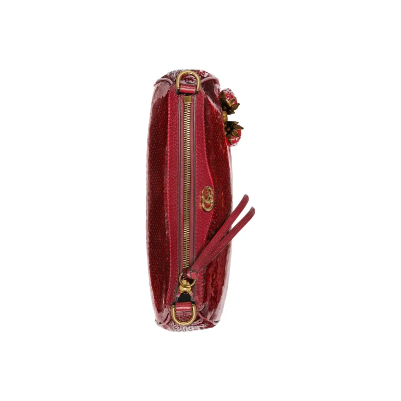 GUCCI Sequins Patchwork Leather Binding Crossbody Bag Shoulder Bag Small Size Women's Red-6