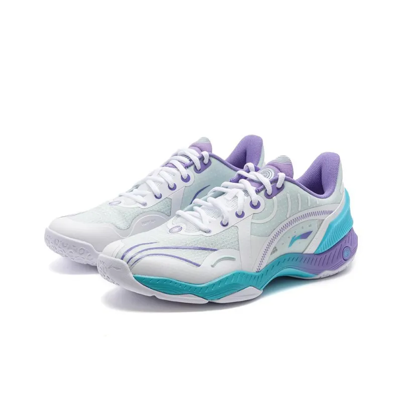 LiNing Raid Slip Resistant Low Top Badminton Shoes Unisex Standard White Sea Green Blue-2