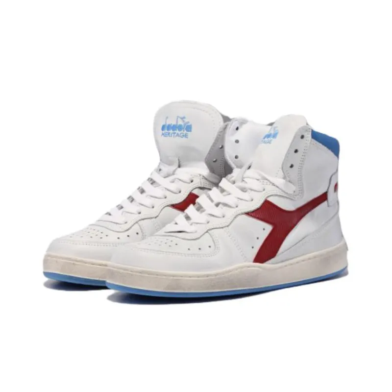Diadora Mi Basket Anti-Slip Wear-Resistant High-Top Skateboard Shoes Unisex White Blue Red-2