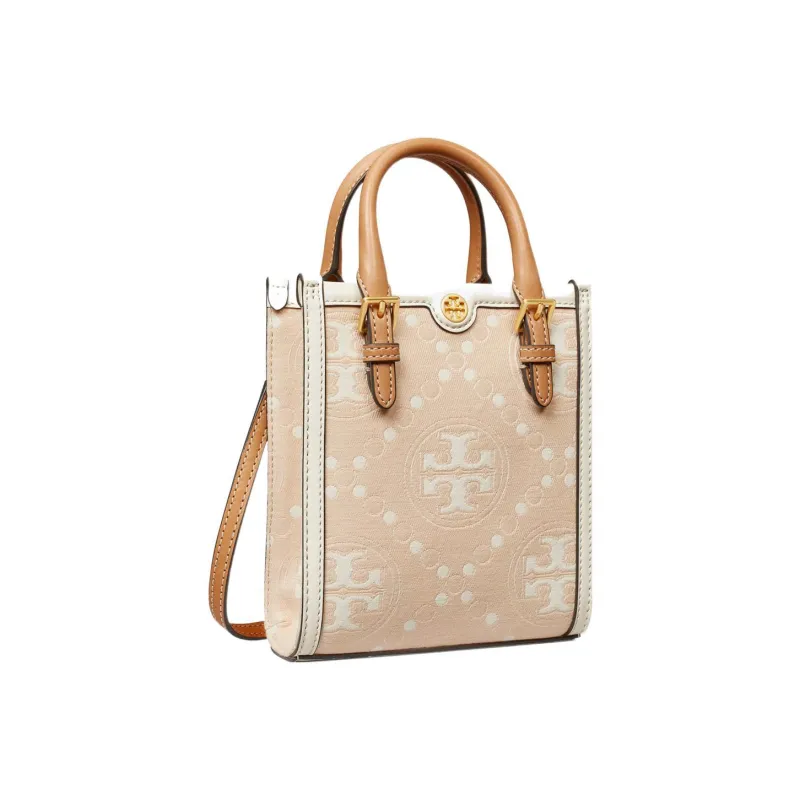 TORY BURCH T Monogram Fabric With Cow Leather Tote Bag, Shopping Bag, Handbag, Shoulder Bag Mini Women's Light Pink-1
