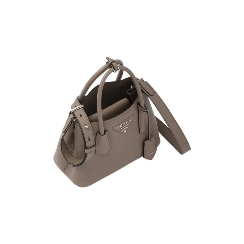 PRADA Double Leather Shoulder Bag Crossbody Bag Handbag Mini Women's Clay Gray-2