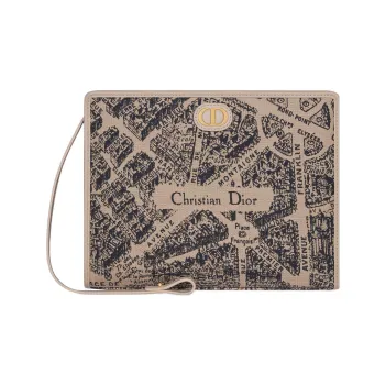 DIOR 30 Montaigne Jacquard Fabric Clutch Medium Size Women's Beige/Black