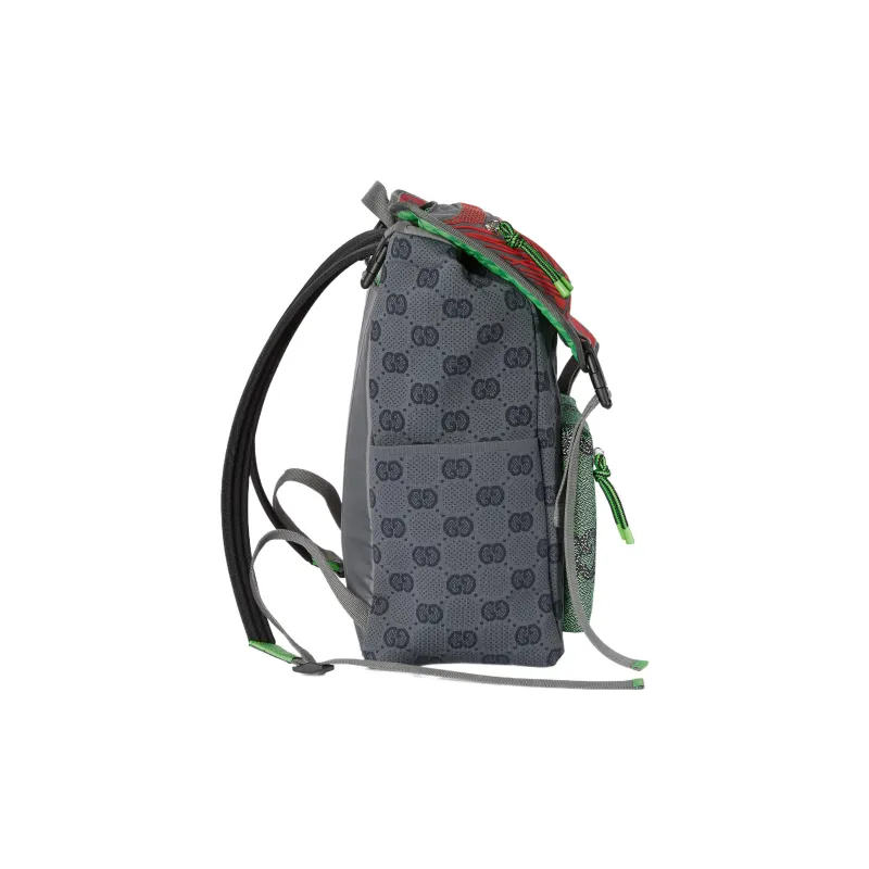GUCCI Nylon Knitted Fabric Satin Binding Backpack Regular Men's Gray/Multicolor-3