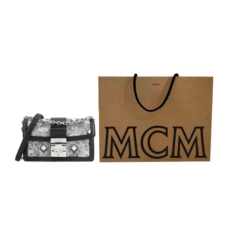MCM Vintage Monogram Leather Shoulder Bag, Crossbody Bag Women's Black Gray-5