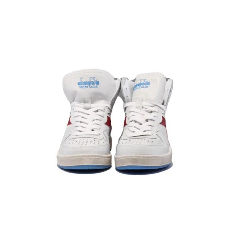 Diadora Mi Basket Anti-Slip Wear-Resistant High-Top Skateboard Shoes Unisex White Blue Red-3