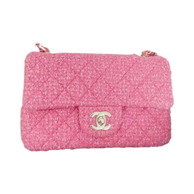 CHANEL Cotton Wool Twill Soft Woolen Flap Bag, Shoulder Bag, Crossbody Bag Mini Women's Pink-0