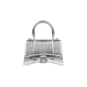 Balenciaga Hourglass Patent Leather Shoulder Bag Crossbody Bag Handbag Extra Small Women's Silver