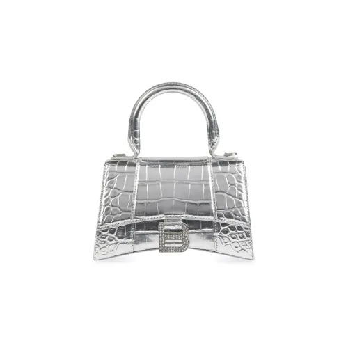 Balenciaga Hourglass Patent Leather Shoulder Bag Crossbody Bag Handbag Extra Small Women's Silver