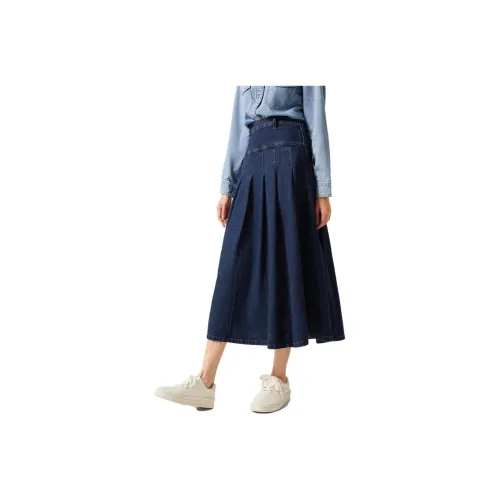 Hotwind Denim Long Skirts Women's Deep Blue