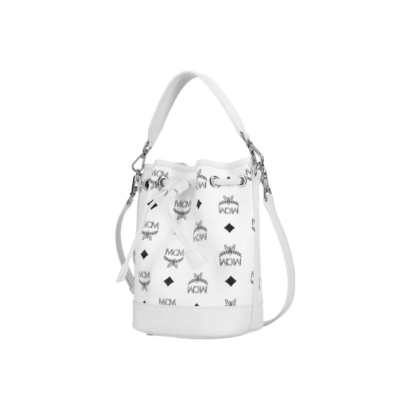 MCM Nappa Leather Bucket Bag, Shoulder Bag, Crossbody Bag, Handbag Mini Women's Black White-1