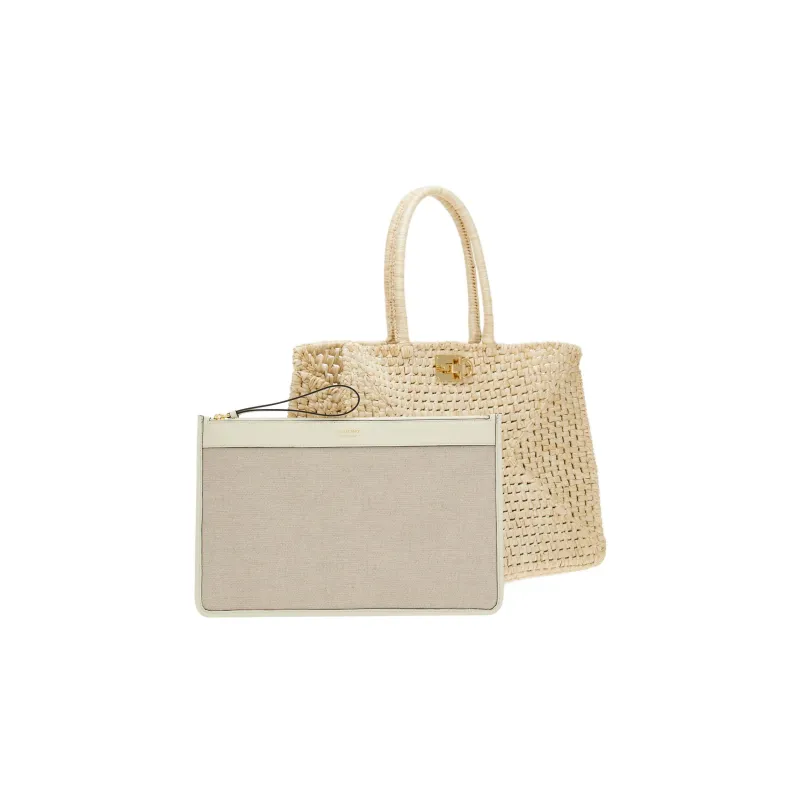 FERRAGAMO Studio Raffia With Calfskin Handbag Extra Large Women's Natural-3