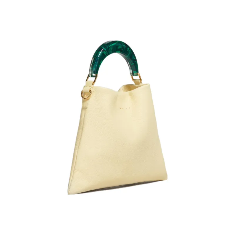 MARNI Cow Leather Tote Bag Shopping Bag Small Size Women's Cream Yellow-2