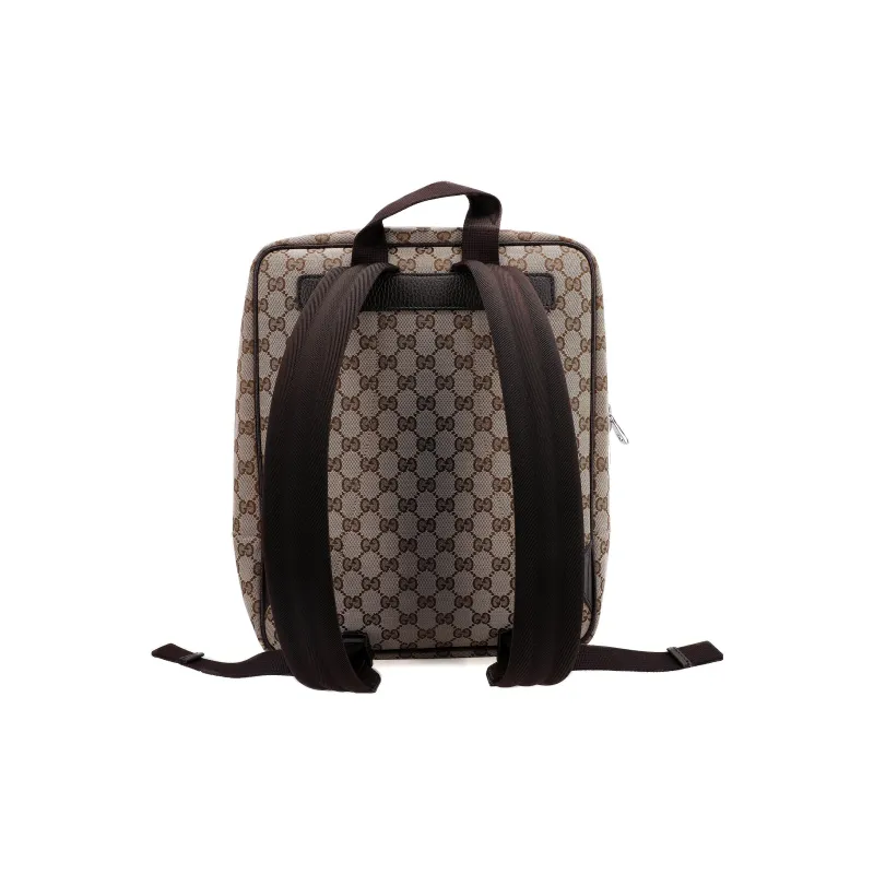 GUCCI Leather Logo Canvas With Leather Backpack Medium Size Men's Ebony Brown-2