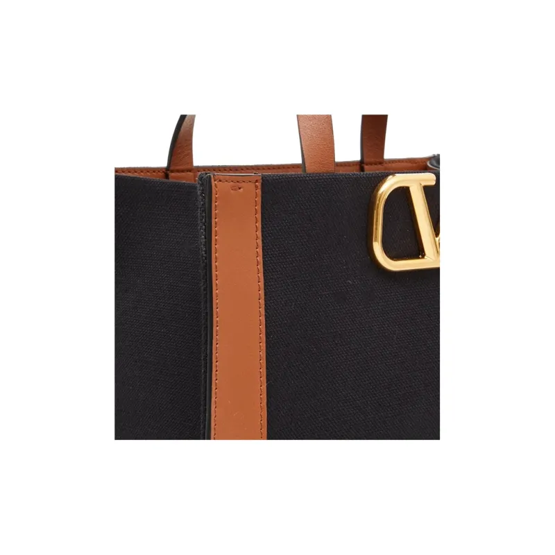 Valentino Canvas With Calfskin Tote Bag Shopping Bag Shoulder Bag Crossbody Bag Handbag Mini Women's Black-2