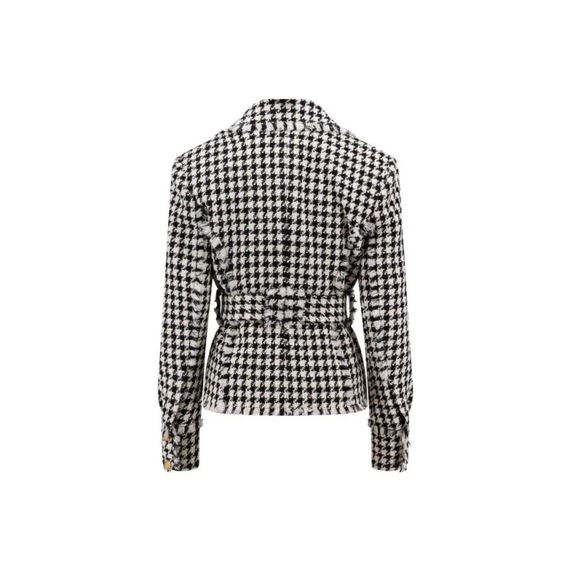 BALMAIN Houndstooth Tweed Belted Jacket-1