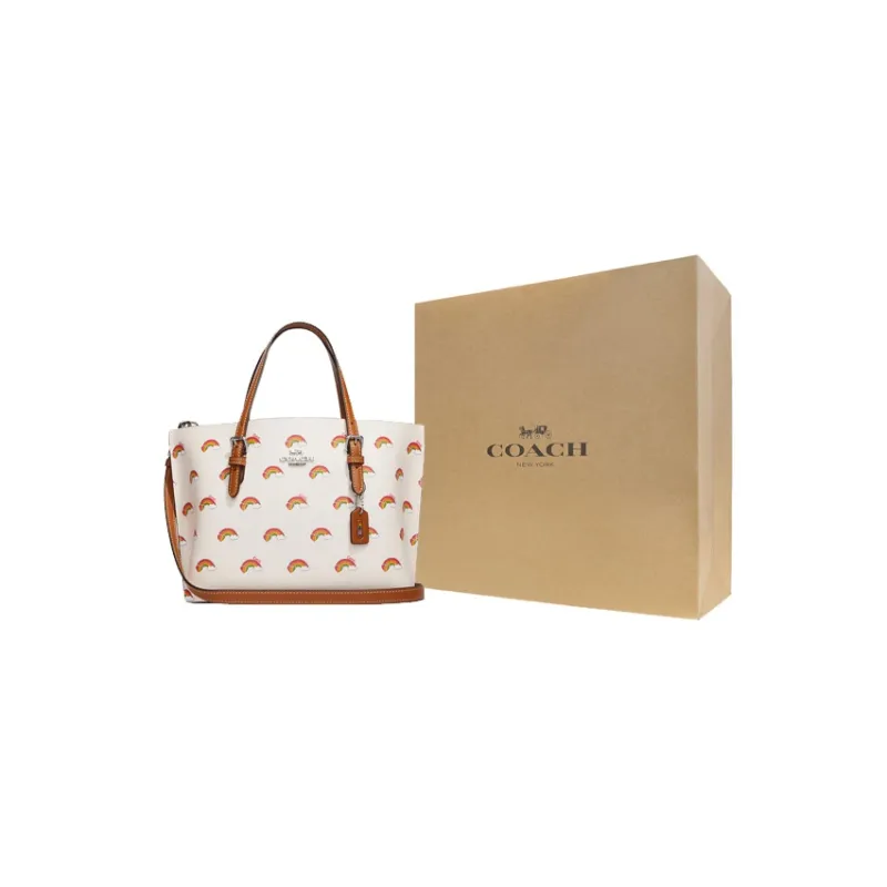 COACH Mollie Canvas With Leather Tote Bag Shopping Bag Handbag Shoulder Bag Crossbody Bag Medium Size Women's White-6