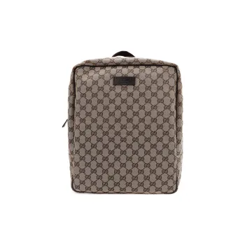 GUCCI Leather Logo Canvas With Leather Backpack Medium Size Men's Ebony Brown