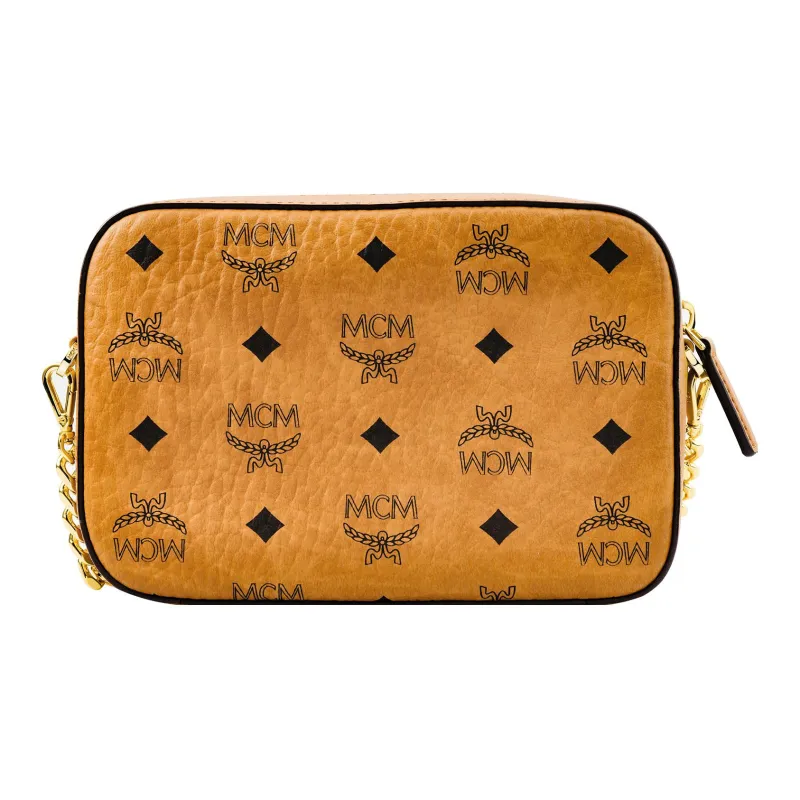 MCM Visetos Canvas Camera Bag, Small Square Bag, Shoulder Bag, Crossbody Bag Regular Women's Brown Cognac-2