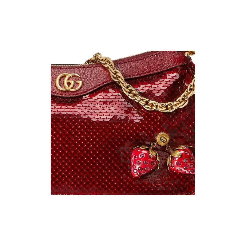 GUCCI Sequins Patchwork Leather Binding Crossbody Bag Shoulder Bag Small Size Women's Red-8