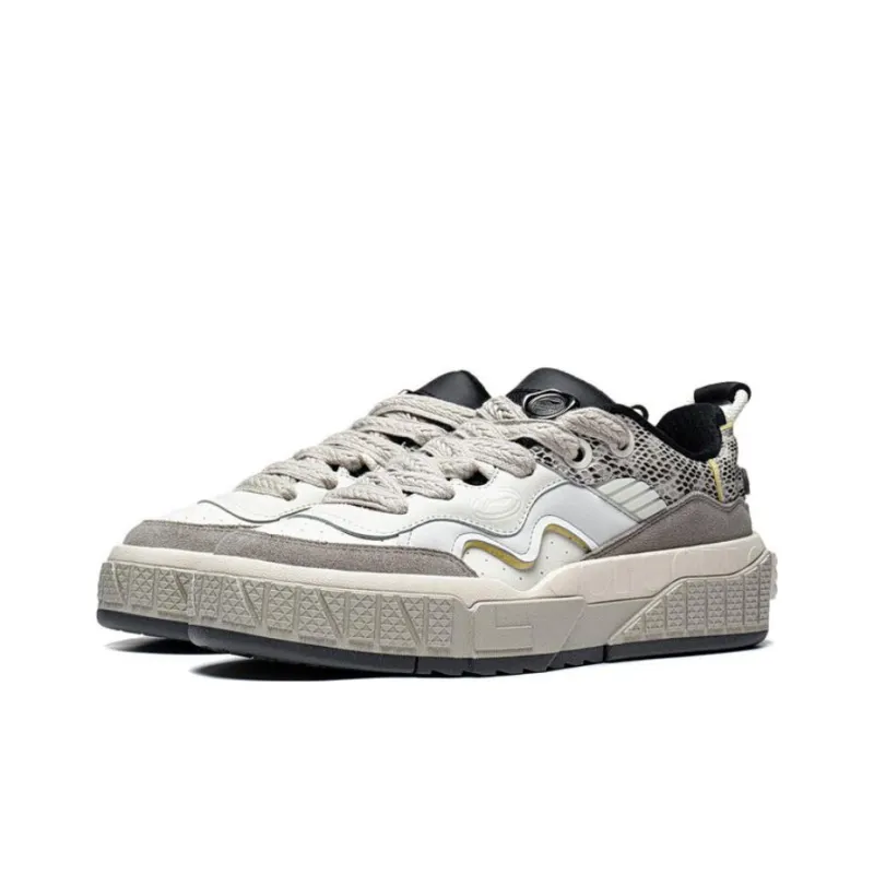 LiNing 001 UNBLOCK UNBLOCK Anti Slip And Wear Resistant Breathable Low Top Skateboard Shoes Men's Ecru Gray-2