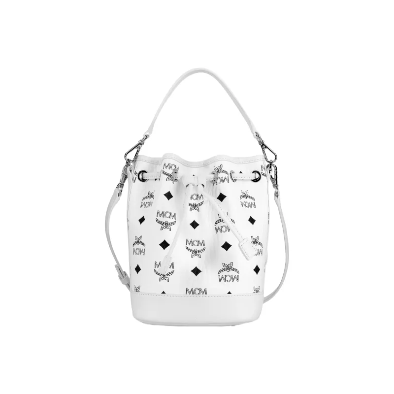 MCM Nappa Leather Bucket Bag, Shoulder Bag, Crossbody Bag, Handbag Mini Women's Black White-0