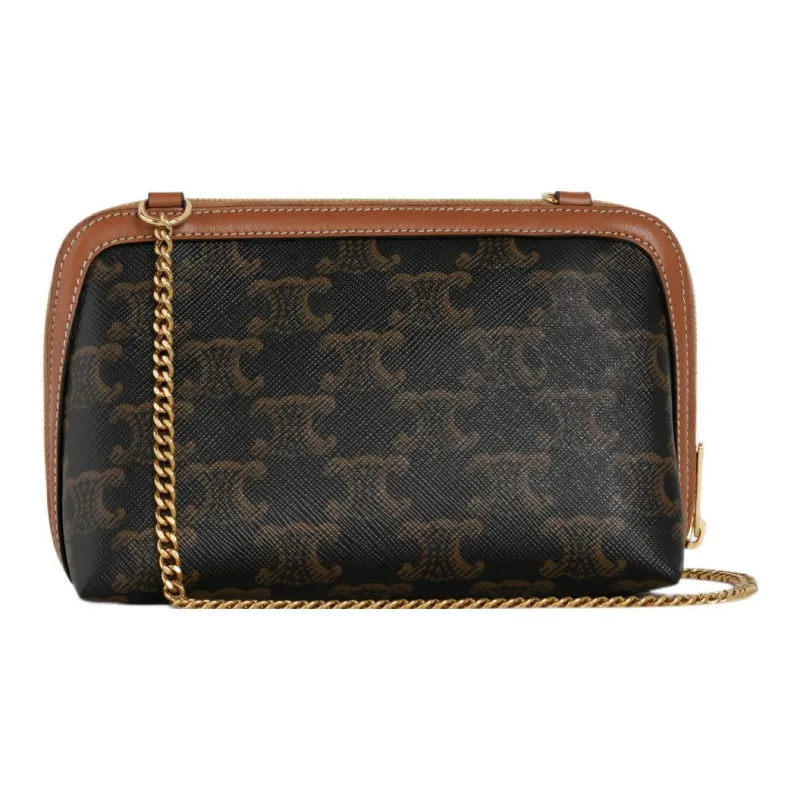 CELINE TriompheCANVAS Sheepskin Detail Chain Bag Shoulder Bag Crossbody Bag Regular Women's Tawny-6