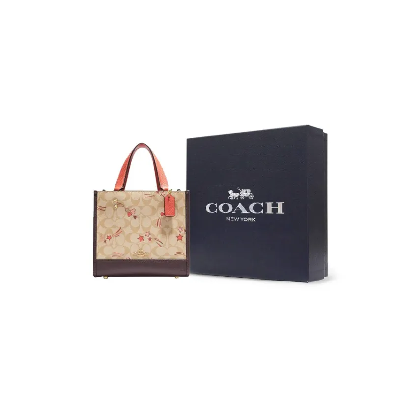 COACH Dempsey PVC Tote Bag Shopping Bag Crossbody Bag Shoulder Bag Handbag Small Size Women's Dark Brown & Khaki-6