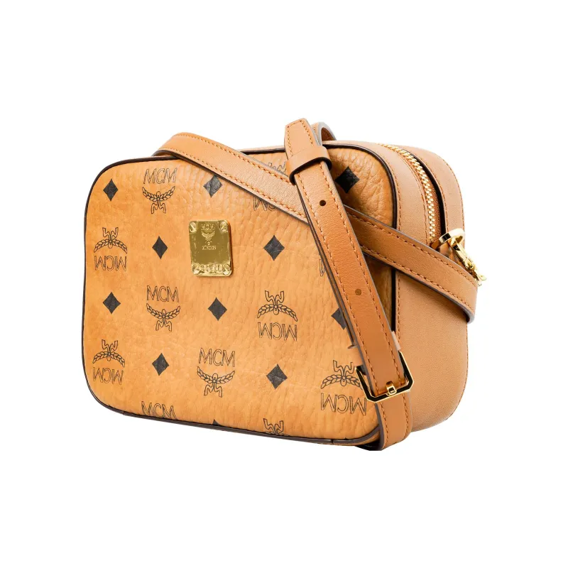 MCM Visetos Canvas Camera Bag, Small Square Bag, Shoulder Bag, Crossbody Bag Regular Women's Brown Cognac-1
