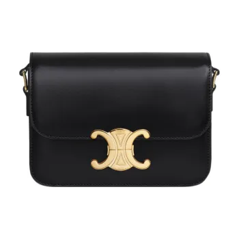 CELINE Triomphe Arc De Triomphe Shiny Cow Leather Shoulder Bag Handbag Shoulder Bag Crossbody Bag Women's Black