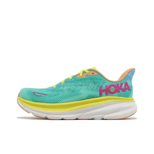 zapatillas de running HOKA ONE ONE ultra trail amarillas Clifton 9 Wide 'Ceramic Evening Primrose' Women's