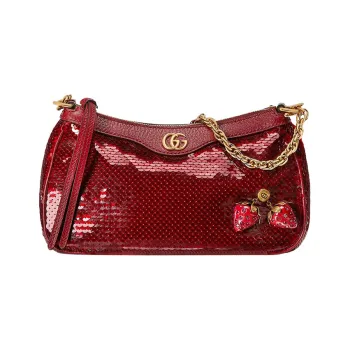 GUCCI Sequins Patchwork Leather Binding Crossbody Bag Shoulder Bag Small Size Women's Red
