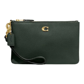 COACH Wristlet Leather Clutch Wrist Bag Small Size Women's Amazon Green