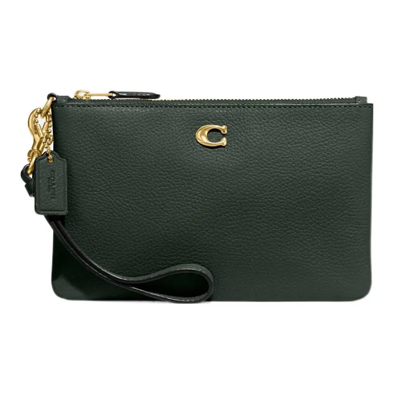 COACH Wristlet Leather Clutch Wrist Bag Small Size Women's Amazon Green-0
