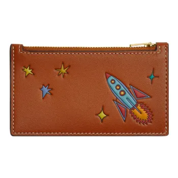 COACH Observed By Us Collaboration Zip Top Card Case Tanned Leather Wallet, Card Holder Women's Brown
