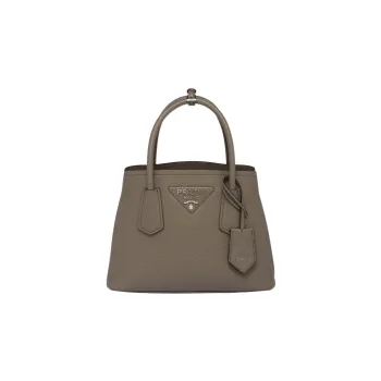 PRADA Double Leather Shoulder Bag Crossbody Bag Handbag Mini Women's Clay Gray