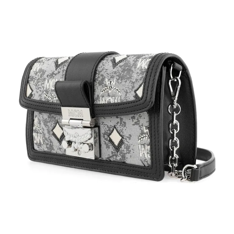 MCM Vintage Monogram Leather Shoulder Bag, Crossbody Bag Women's Black Gray-1