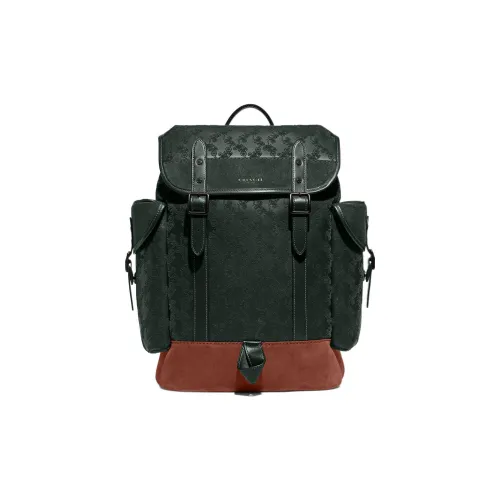 COACH Hitch Calfskin Backpack Large Size Men's Amazon Green With Brown