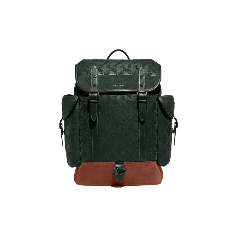 COACH Hitch Calfskin Backpack Large Size Men's Amazon Green With Brown-0