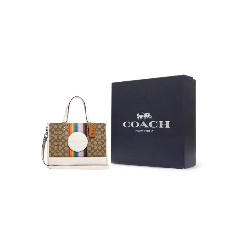 COACH Fabric With Leather Tote Bag, Shopping Bag, Tote, One Shoulder Handbag Tubas Women's Brown & White-8