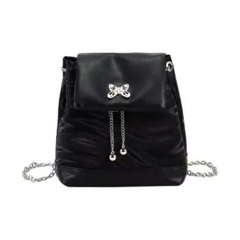 SURELAPTOP PU Chain Bag Shoulder Bag Backpack Regular Women's Black/Ecru/Silver