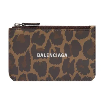 Balenciaga Calfskin Card Clip Card Holder Large Size Women's Leopard