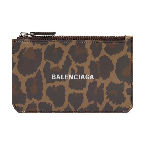 Balenciaga Calfskin Card Clip Card Holder Large Size Women's Leopard