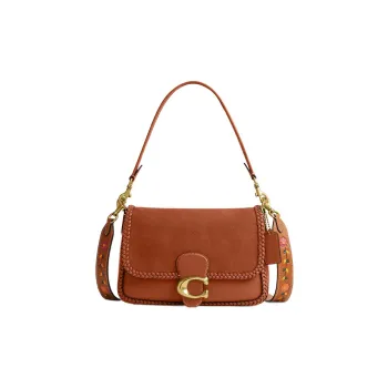 COACH Soft Tabby Suede With Leather Shoulder Bag, Handbag, Shoulder Bag Women's Caramel