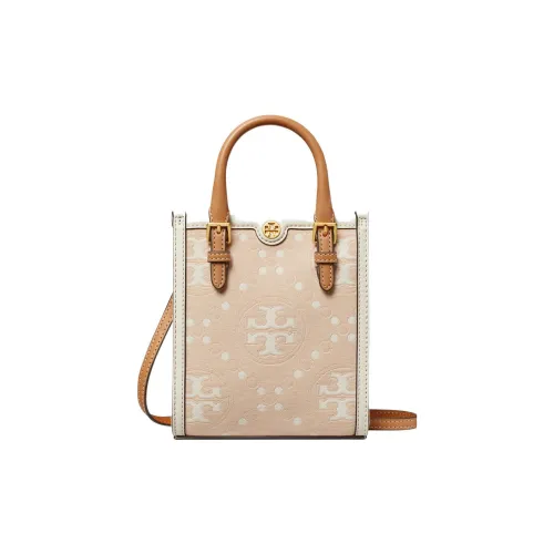 TORY BURCH T Monogram Fabric With Cow Leather Tote Bag, Shopping Bag, Handbag, Shoulder Bag Mini Women's Light Pink