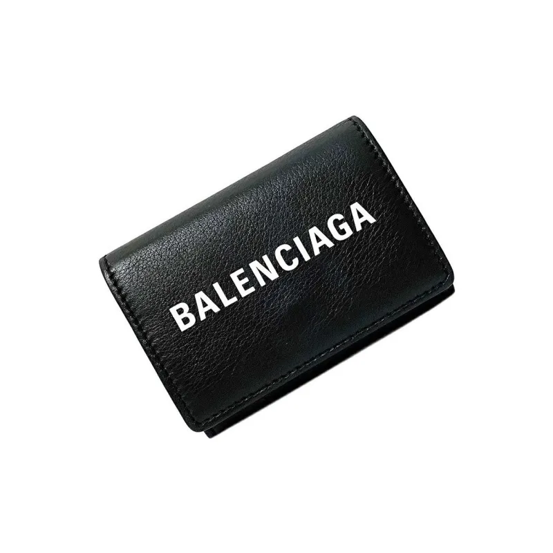 Balenciaga Leather Coin Purses Wallets Mini Unisex Black-0