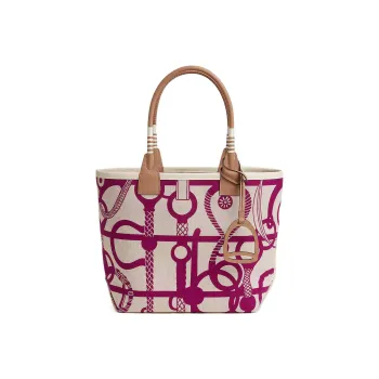 HERMES Steeple Canvas With Swift Leather Canvas Bag Handbag Women's Purple Pink